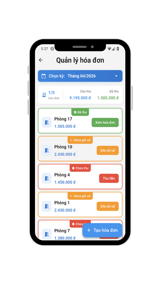 Màn hình dquản lý hóa đơn